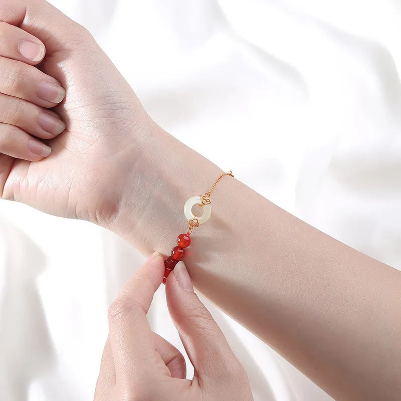 Sterling silver 925 bracelet with peace buckle charm and traditional Chinese design elements