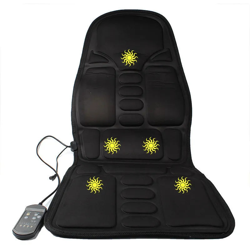 Black infrared heating massage mat with seat cushion for physiotherapy and back pain relief