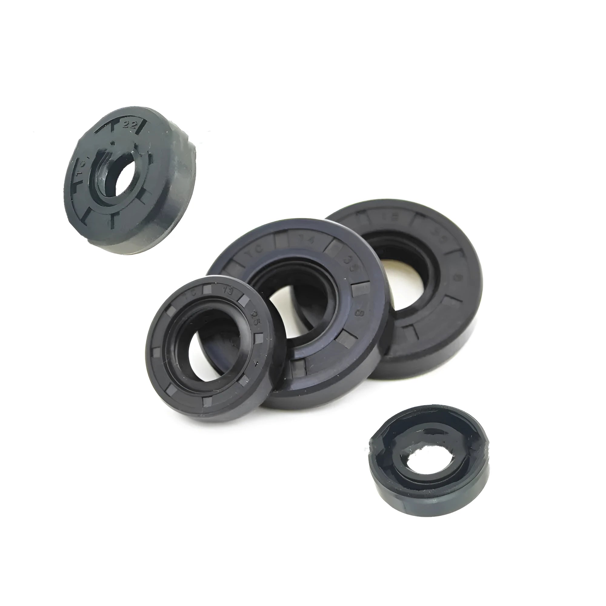 AG100 motorcycle engine oil seal kit with carbon steel frames showing multiple size options