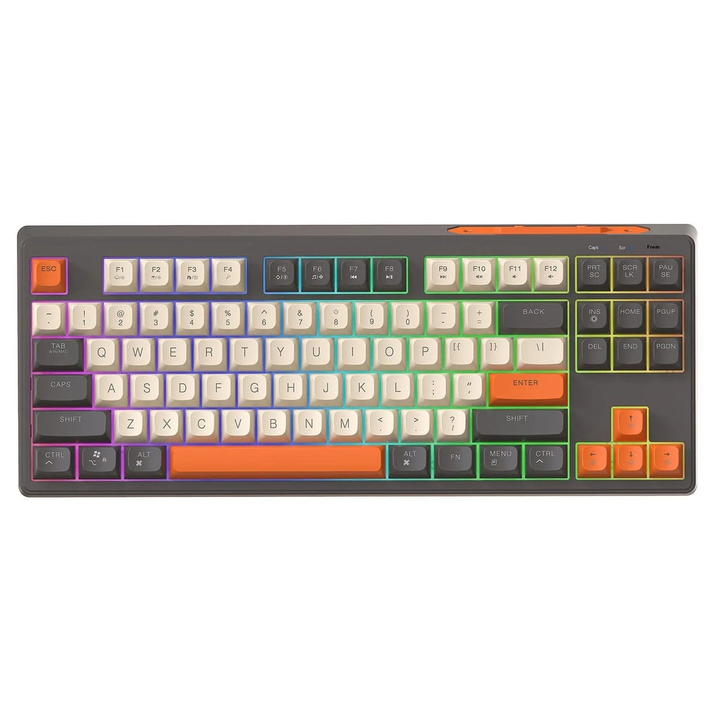 Free Wolf M87 wireless Bluetooth dual-mode mechanical feeling keyboard in blueberry colour on a desk