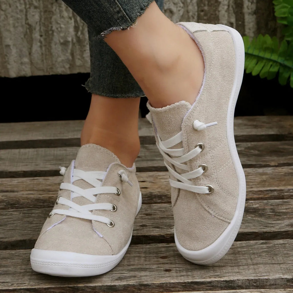 Women's creamy white low-top fabric casual sneakers with rubber sole