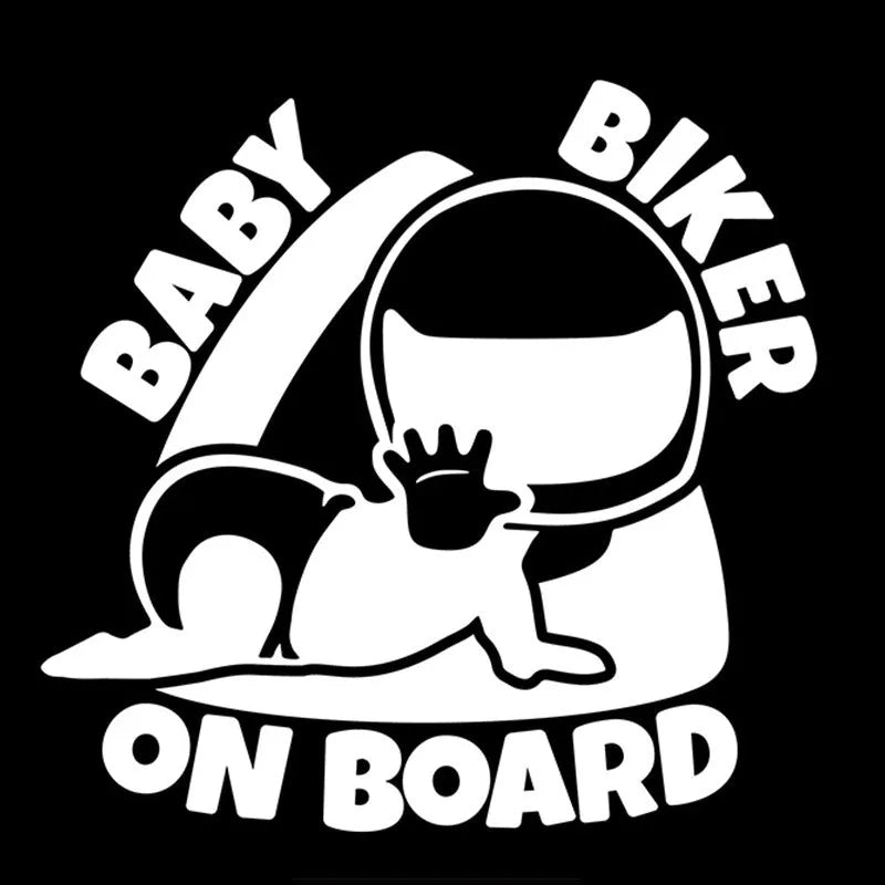 Black and white BABY ON BOARD reflective car sticker measuring 14.5 by 15 centimetres