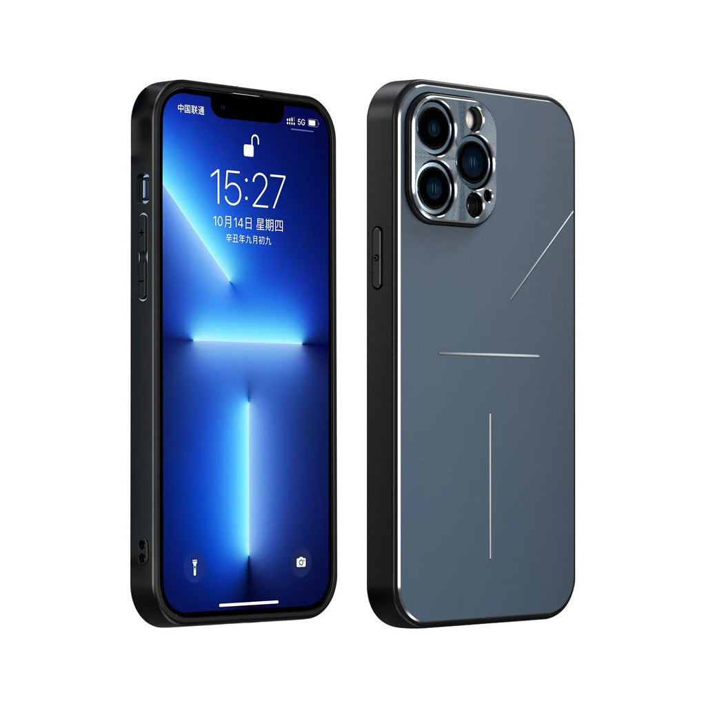 Skin Feel Metal Frosted Phone Case for iPhone 13/14 series in silver with aluminium alloy back and TPU edges