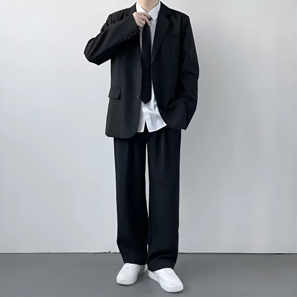 Men's plus size three-piece suit set with jacket, trousers, shirt and tie in college style