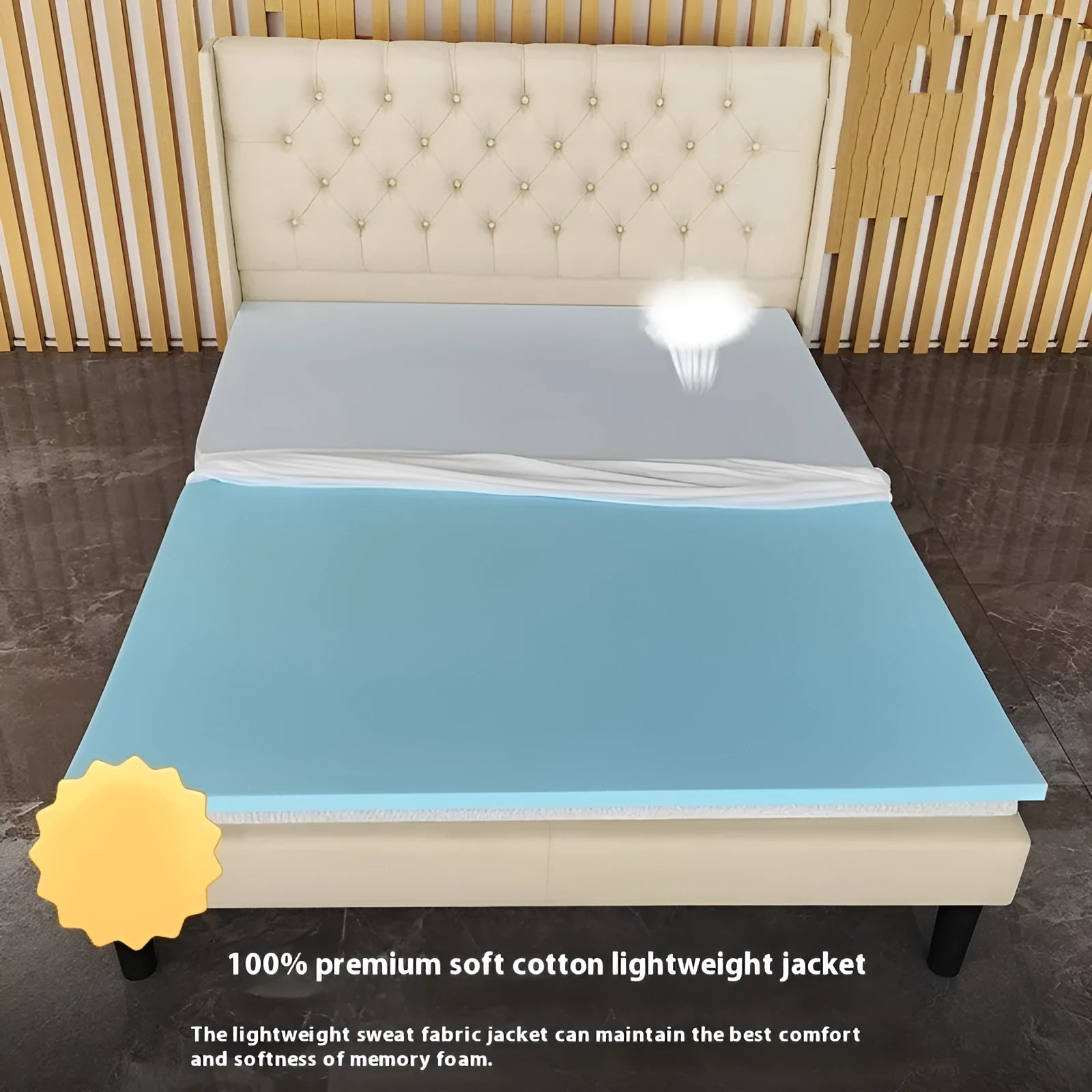 Thin gel memory foam tatami mattress in three thickness options on a platform bed.