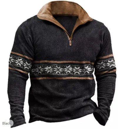 Men's retro striped polo shirt with zip decoration in loose fit for golf
