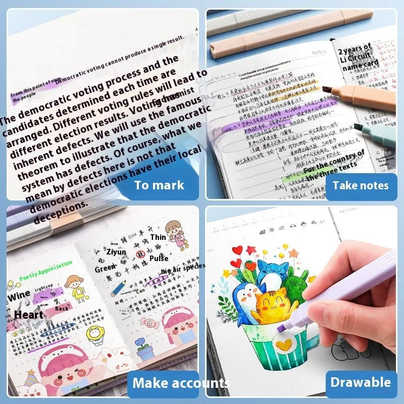 Set of double-headed fluorescent marker pens in Salt series, Sweet series, and mixed colours.