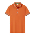 Men's slim fit cotton blend polo shirt with collar and short sleeves on a hanger.