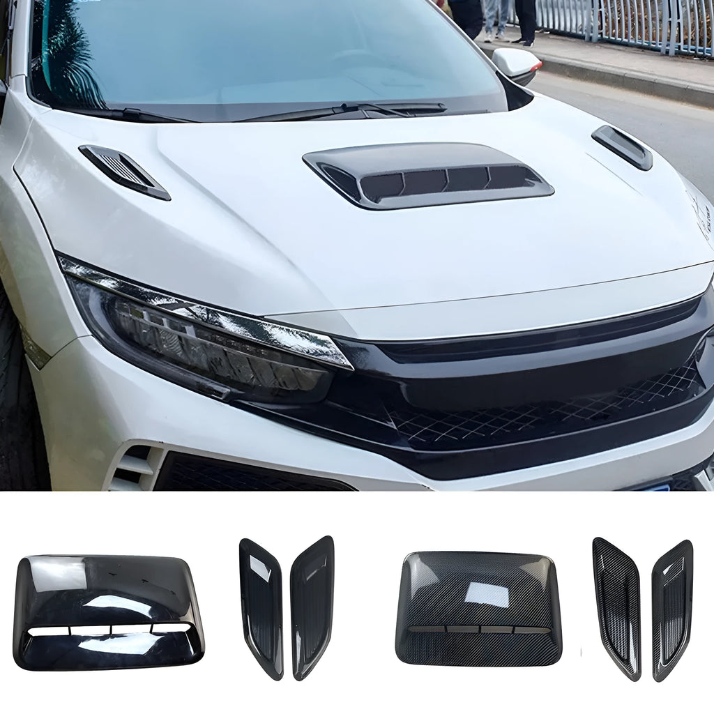 Car engine decorative cover and side air vent shroud kit in black or carbon fibre finish for Audi Volkswagen Mercedes BMW