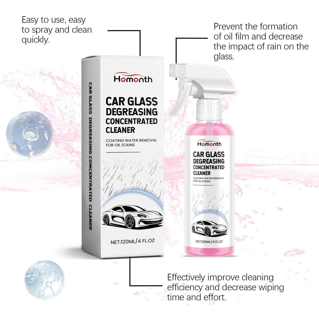 Car glass cleaner 120ml bottle with clear liquid for windscreen stain removal
