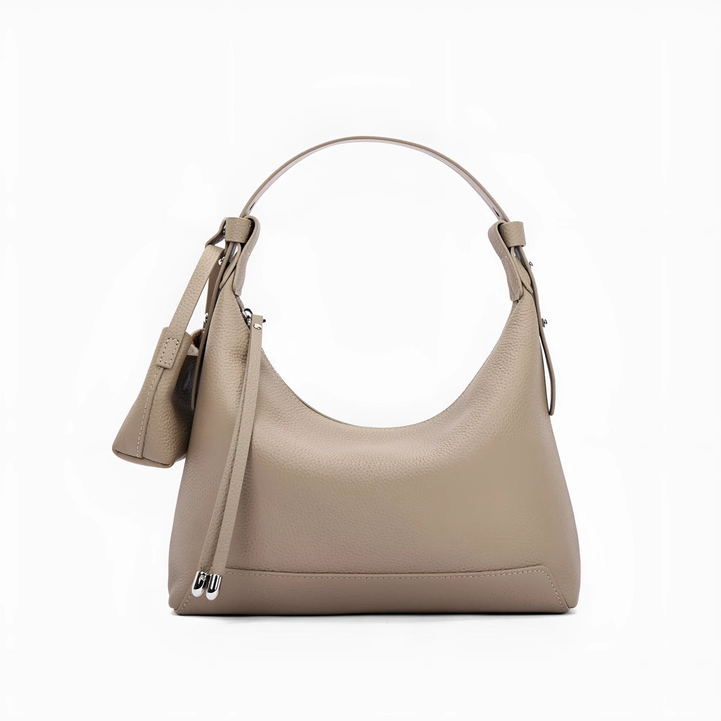 Genuine cowhide leather ladies shoulder bag in urban simplicity style with sewing thread detail