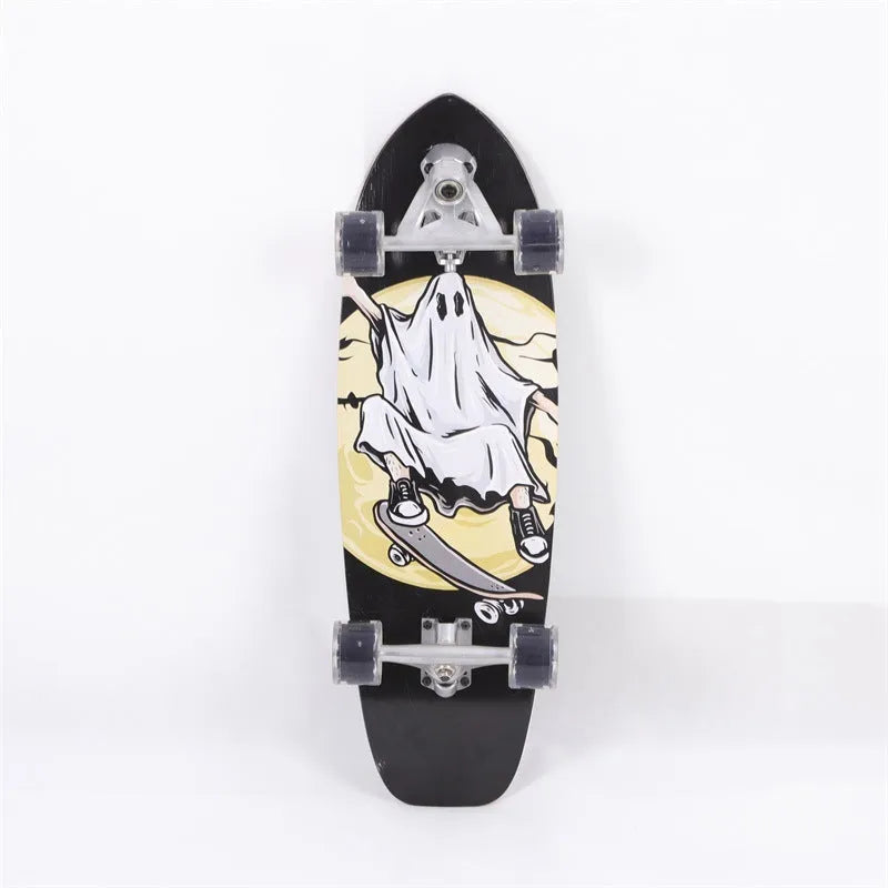 White 31-inch maple skateboard for street scooting with unisex design
