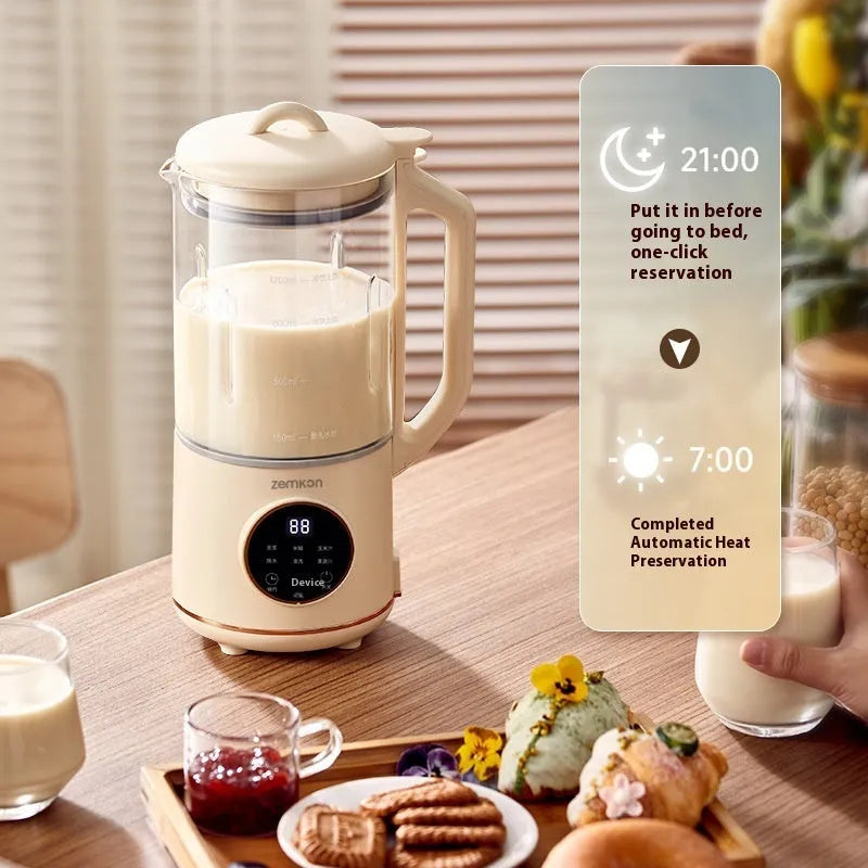Milky white automatic soybean milk machine with glass jug and touch controls