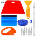 Plastic car film smoothing tool kit with squeegee and trimming knife for window tint and vinyl wrap application.