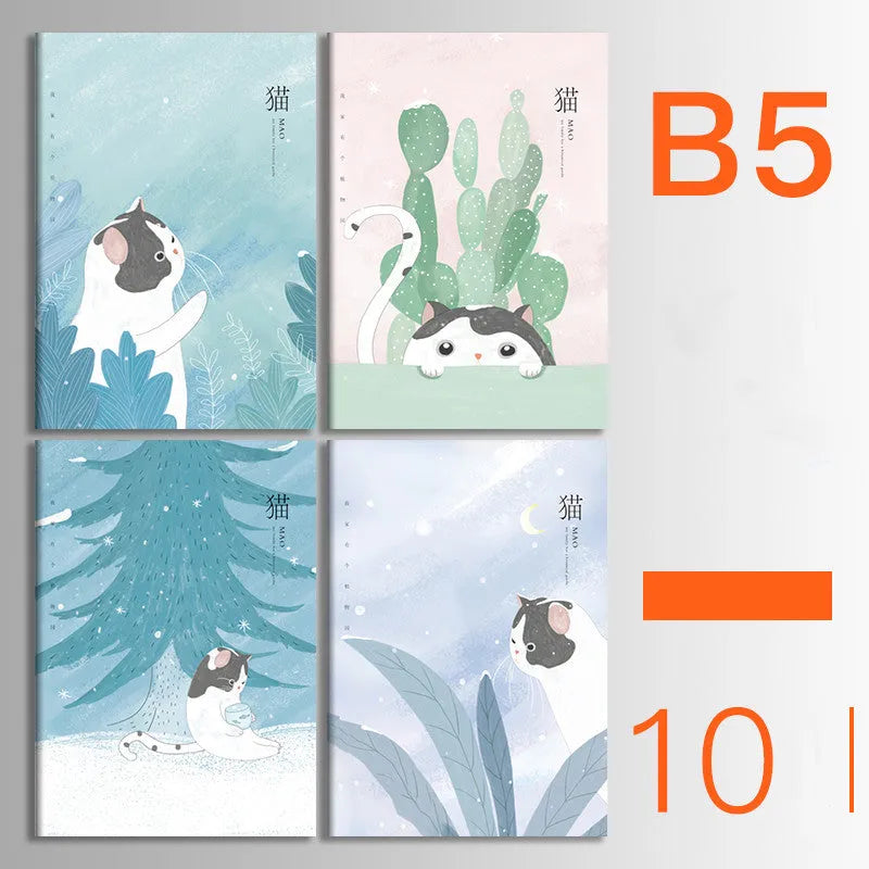 Ten soft cover thread-bound notebooks in A5 and B5 sizes with various designs