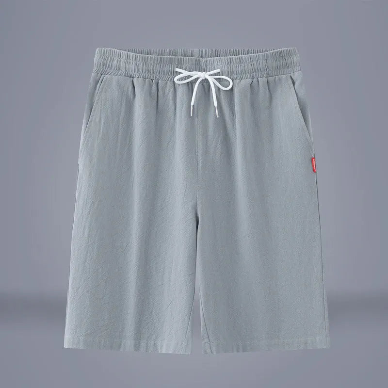 Cotton-linen cropped summer pants in Army Green with drawstring waist and mid-rise fit