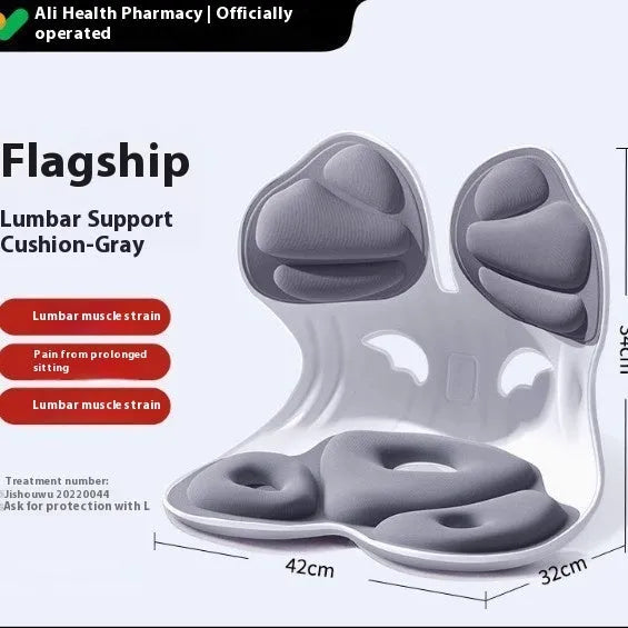 Grey and black waist support seat cushion with lumbar pillow for office chair and car seating