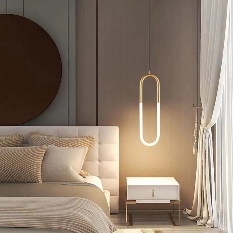Nordic minimalism U-shaped metal bedside pendant light with 200mm size.