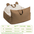 Removable washable dog car kennel in beige, shown in M and L sizes for vehicle travel.
