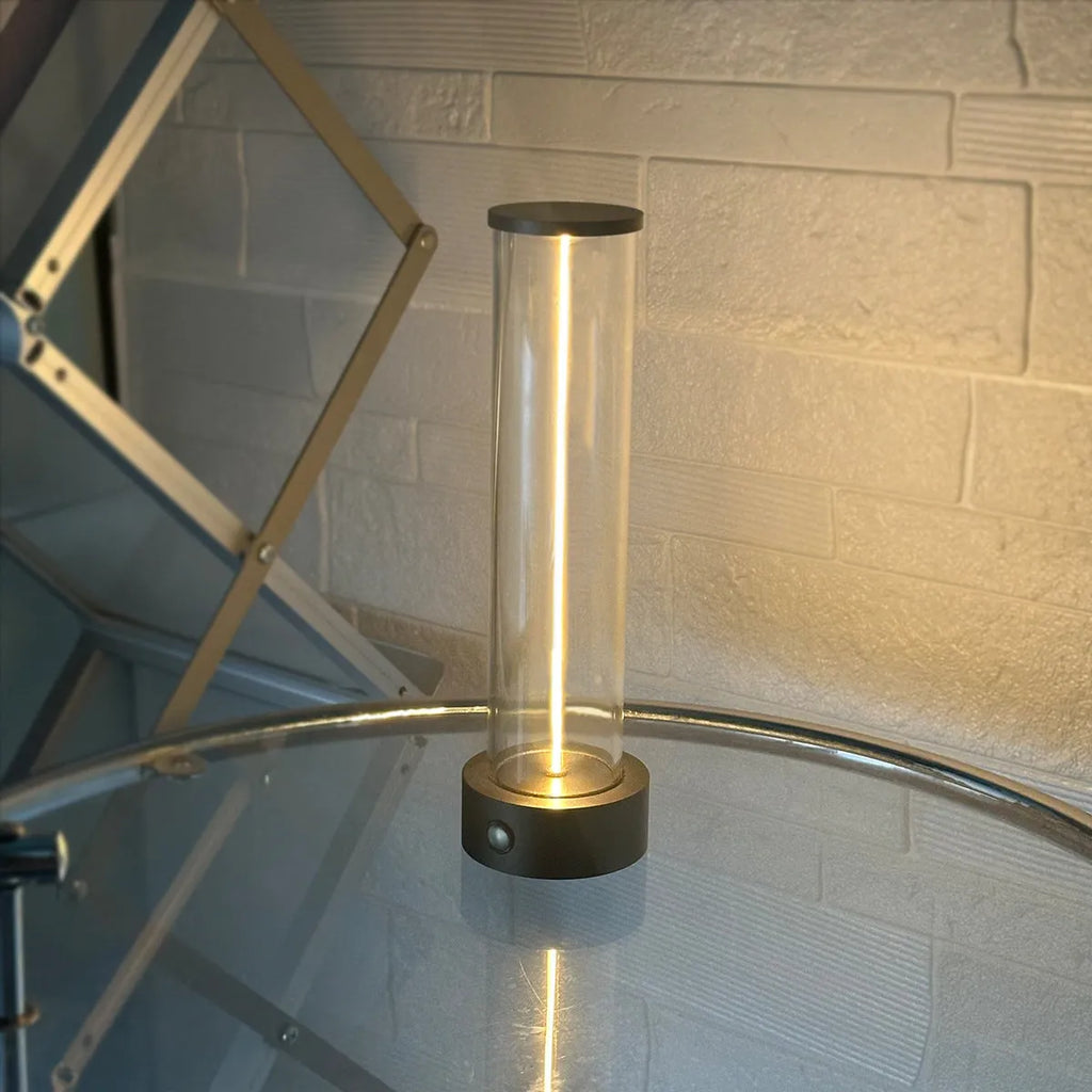 Slender vertical glass LED night light strip with magnetic back for USB charging
