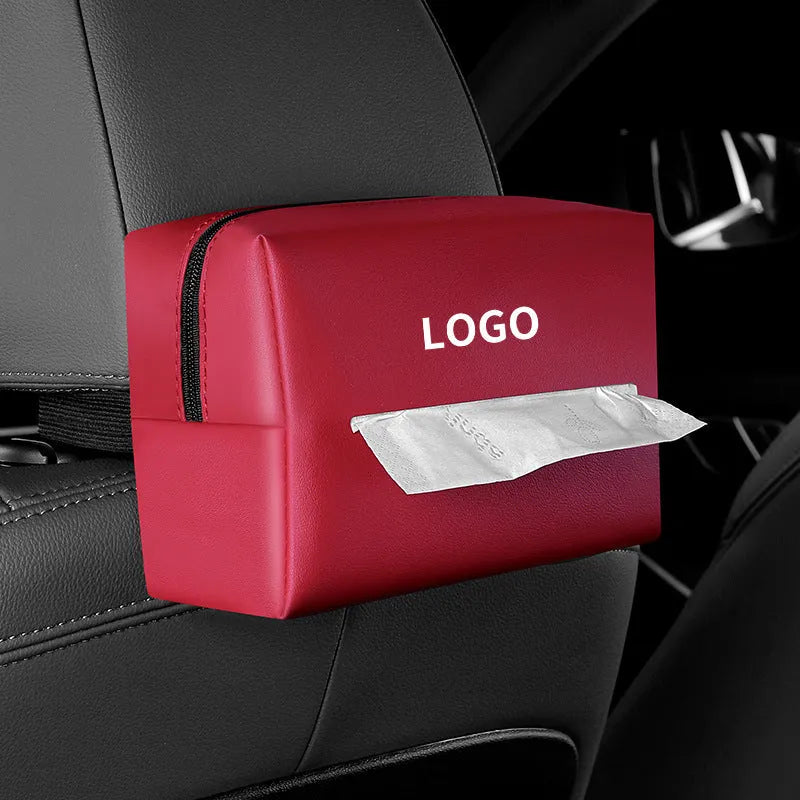 Leather car tissue paper extraction box in black, 18cm by 12.5cm by 9cm