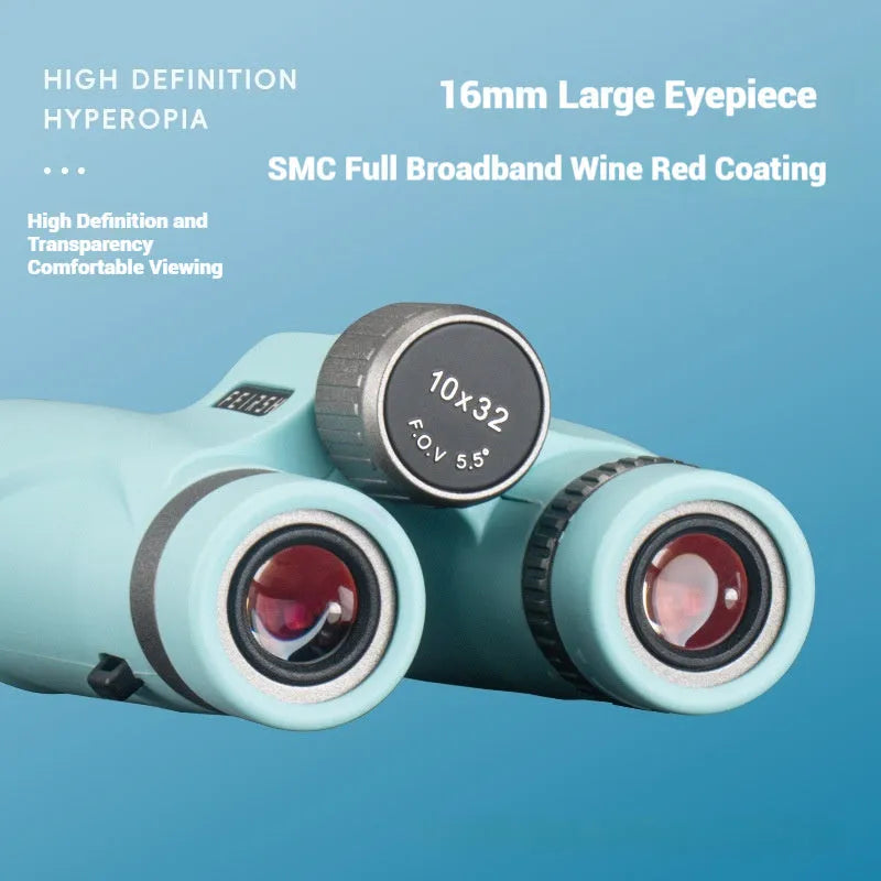 Wine red film imaging binoculars with 10x32 magnification in blue or grey colour options