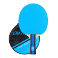 Table tennis racket with protective cover in choice of pink, blue or green colours with long handle shakehand grip