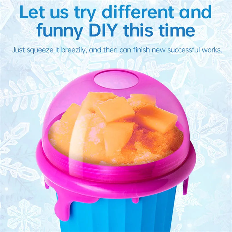 Blue 500ml silicone slushy maker cup with squeeze design for homemade smoothies