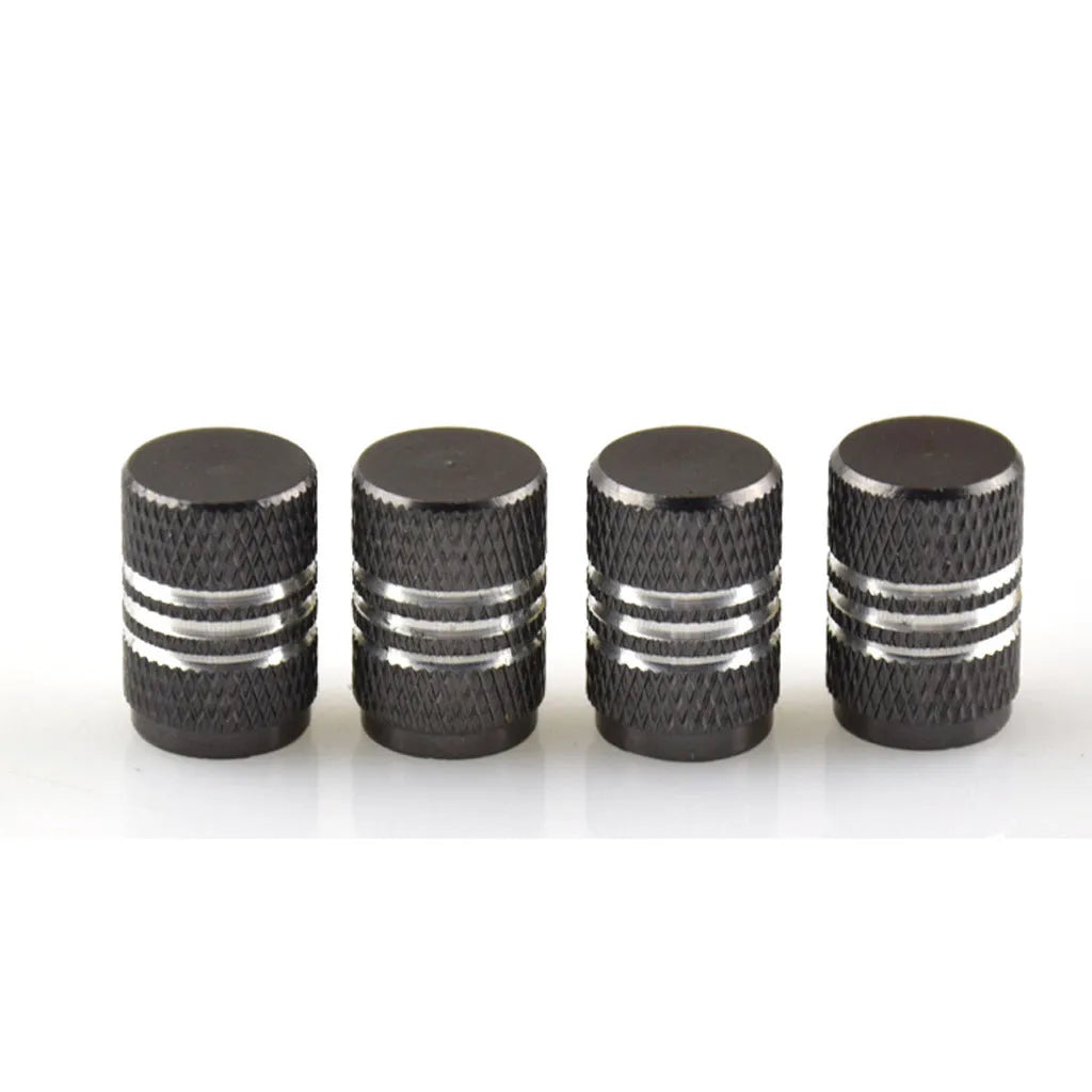 Set of aluminium alloy colour car tyre valve caps in various colours including red, blue, silver, and gold