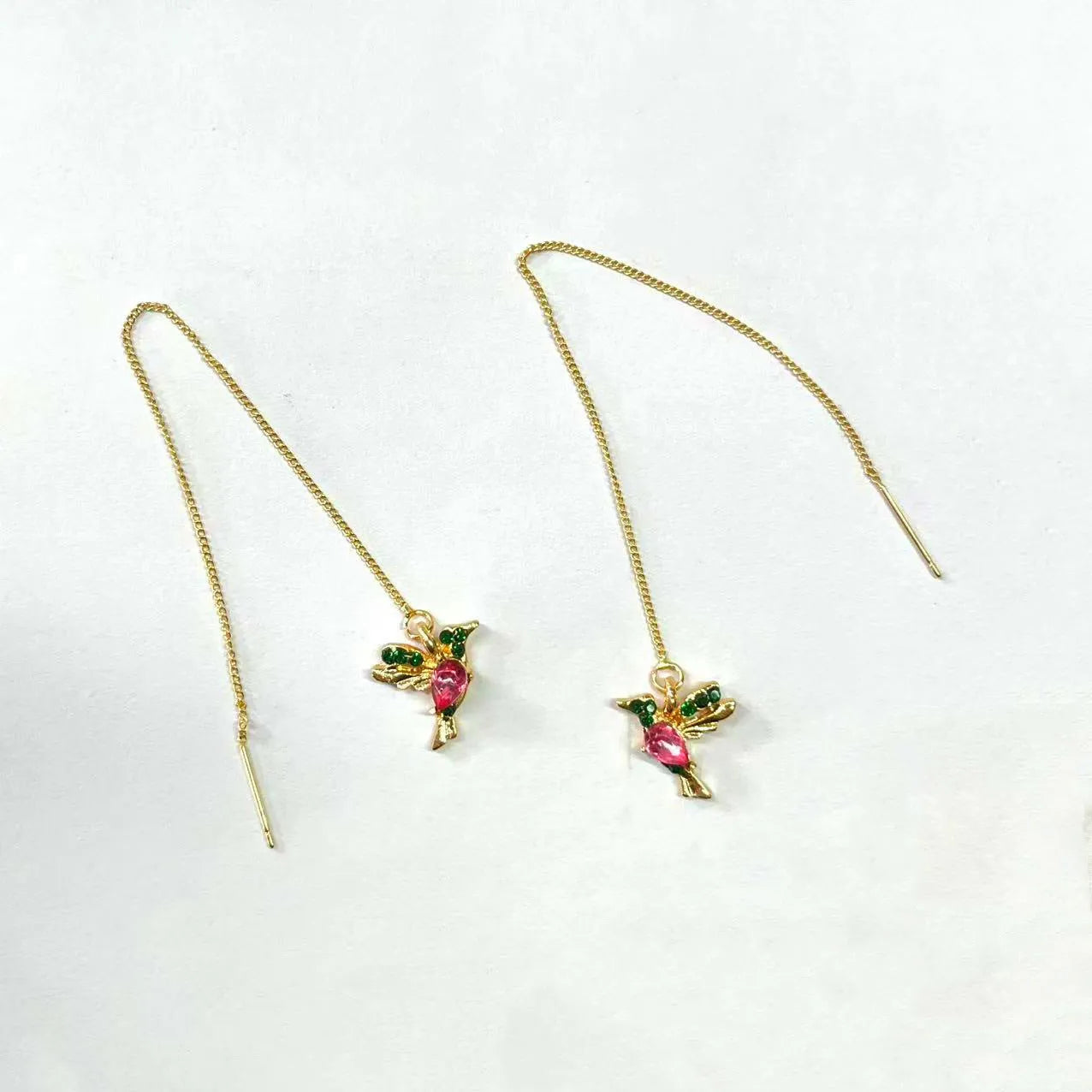 Long drop bird earrings for women with zirconium wings in blue, red, or red lvzuan colours.