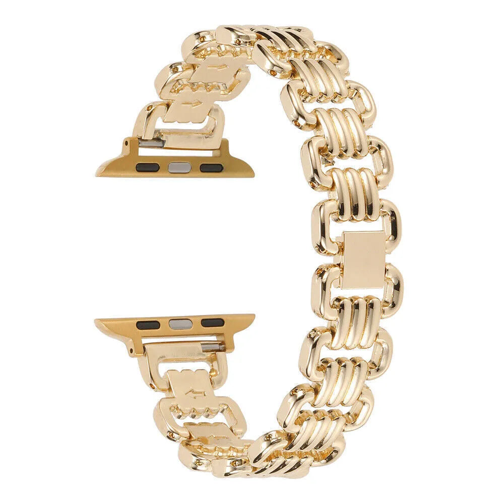 Alloy metal ladies watch bracelet for Apple Watch in various colours on a watch case
