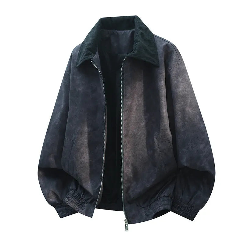 Men's stitching lapel casual jacket in dark purple with straight hem and side seam pockets