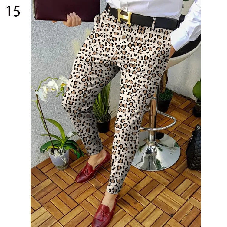 Men's slim-fit straight leg trousers with 3D printed plaid pattern in colour RKKZ49