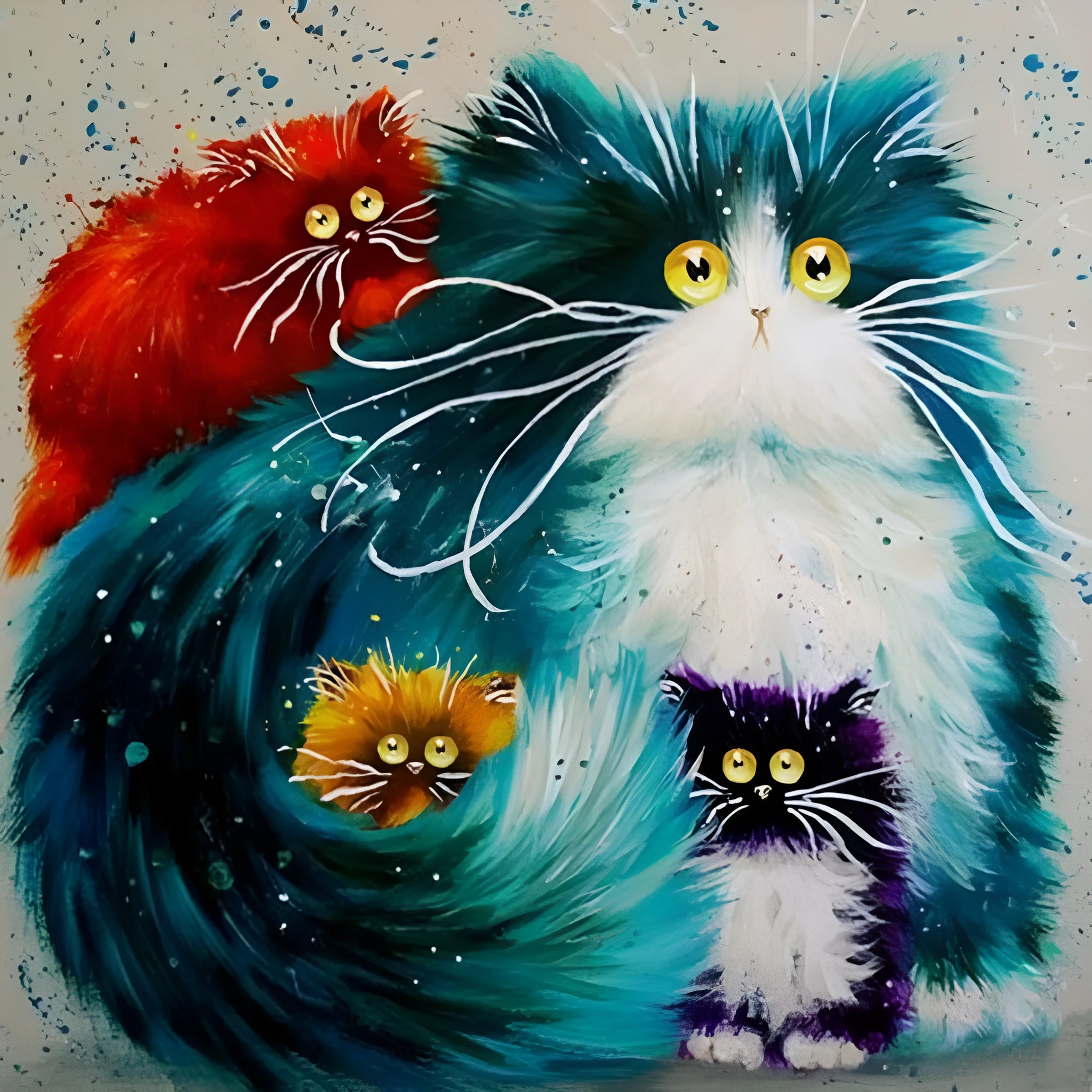 Scared Or Surprised cat painting by numbers kit with canvas, acrylic paints, and brushes.