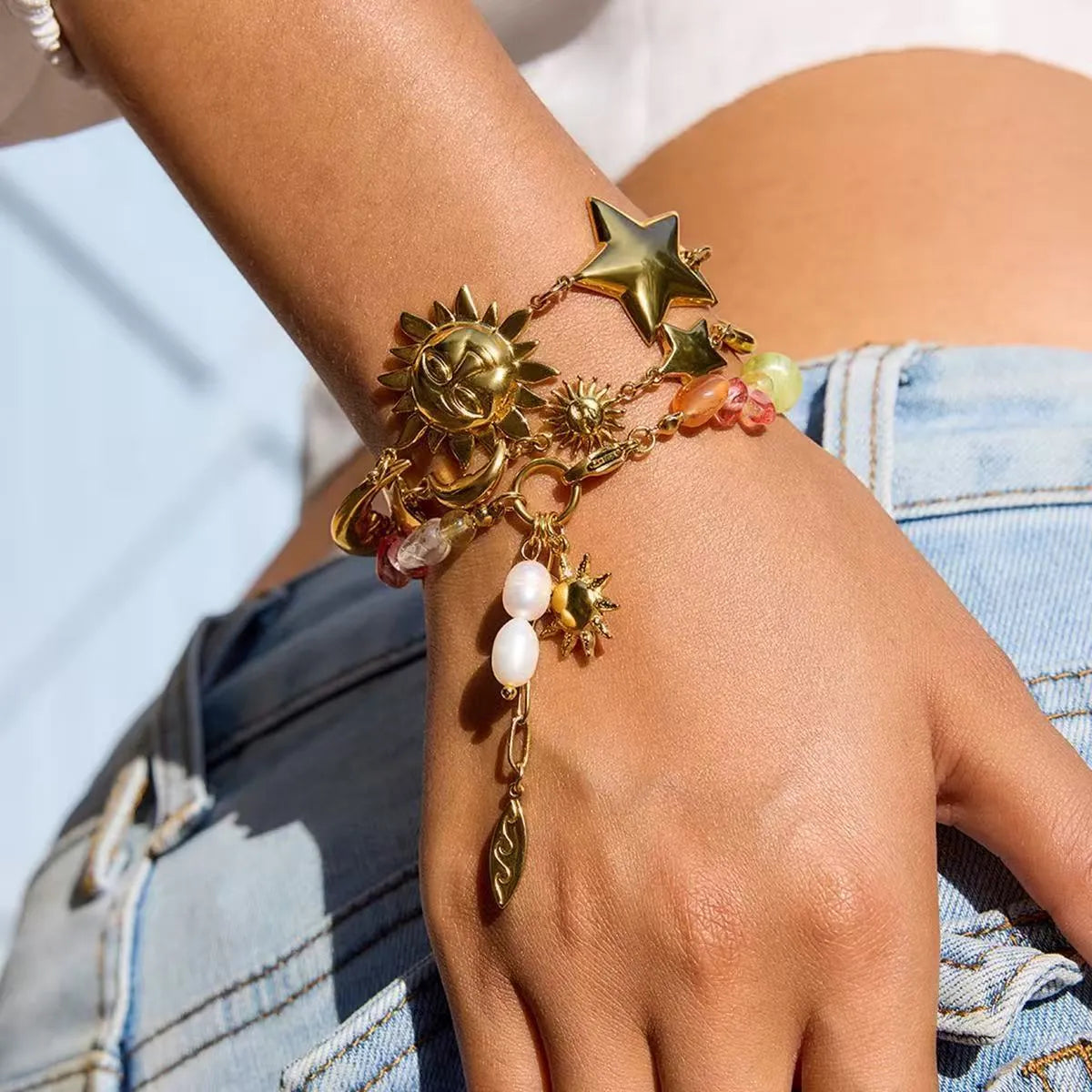 Women's stainless steel bracelet with geometric sun motif light luxury jewellery non-fading ornament