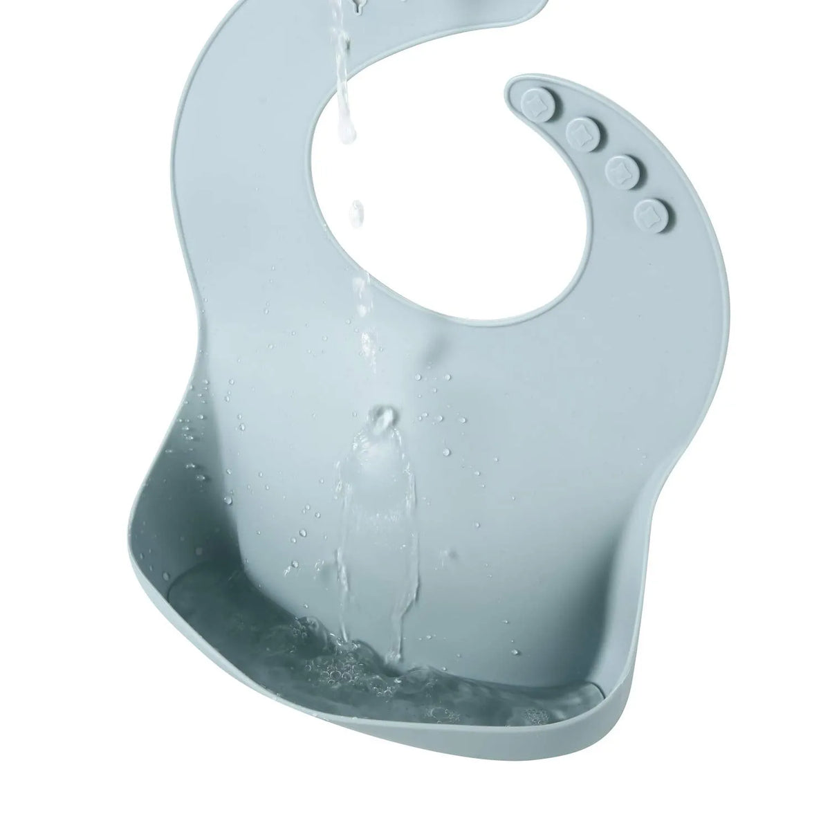 Soft silicone baby bib with deep spill pocket in classic colour, adjustable neck strap, waterproof feeding essential