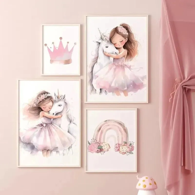 Rainbow castle crown frameless canvas wall painting print, Nordic style, 30x40cm size option