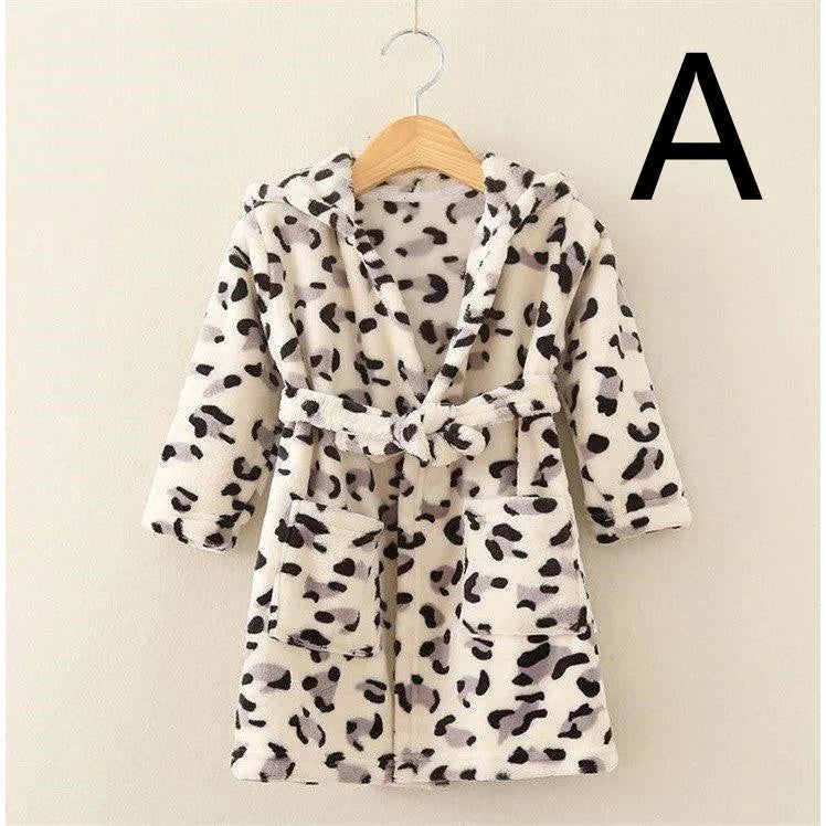 Children's thickened flannel bathrobe in a printed pattern, available in multiple colours and sizes 100-140cm