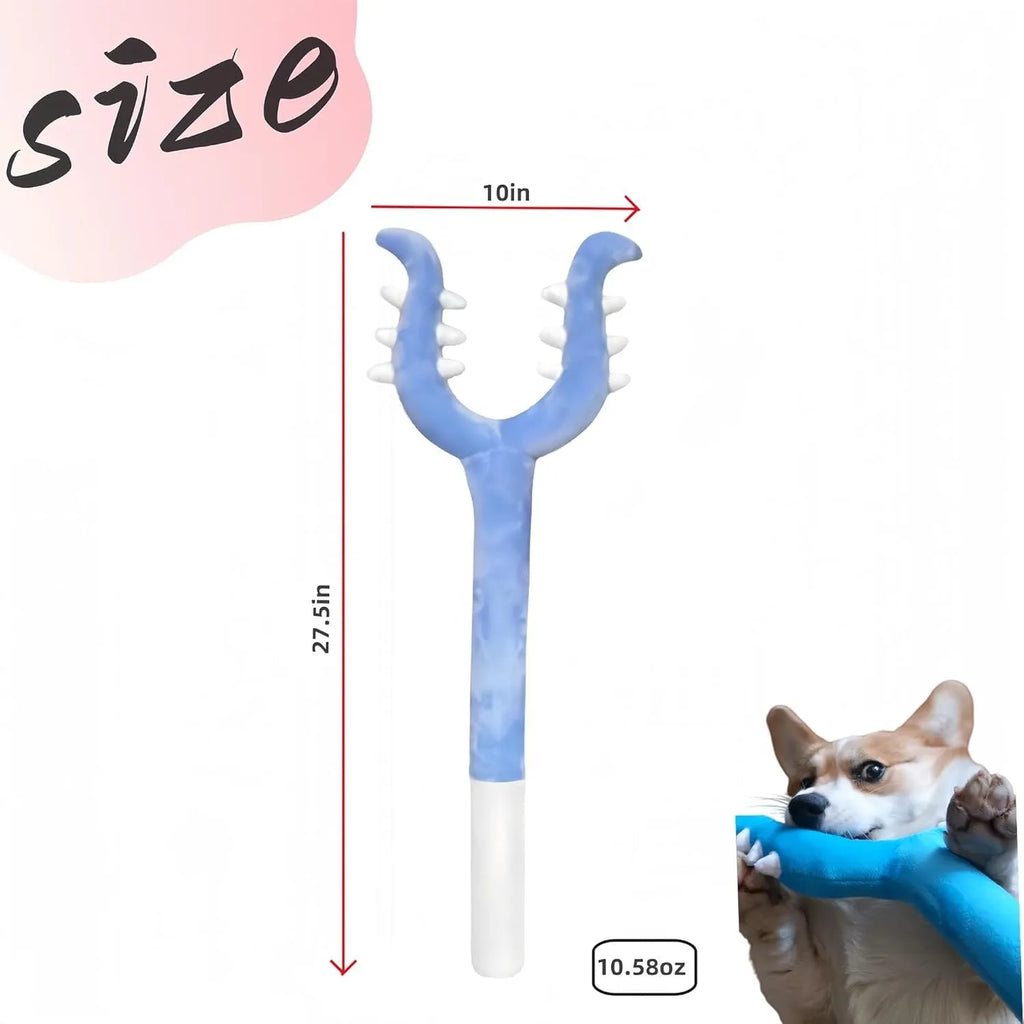 Blue plush cat wand toy with foam-filled front section, 70cm length