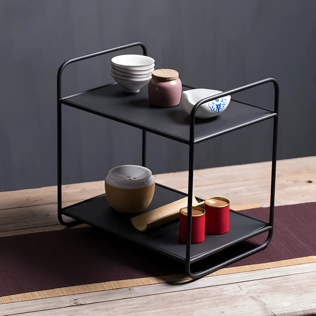 Bogu double-layer black cup holder on antique tabletop Japanese style