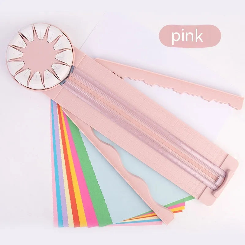 Pink and black 12-in-1 plastic paper cutting machine for craft projects