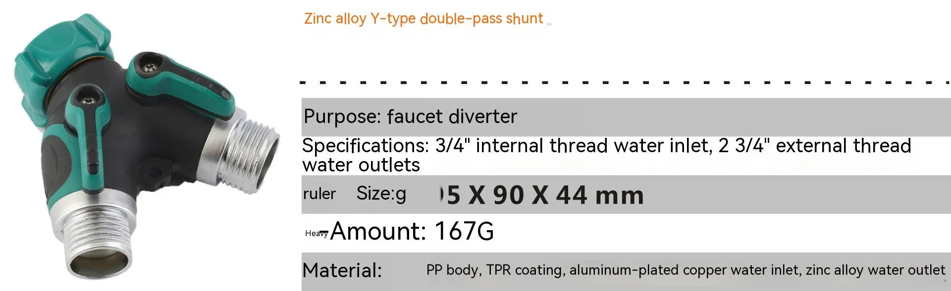 Zinc copper alloy garden ball valve diverter with 6 connection points