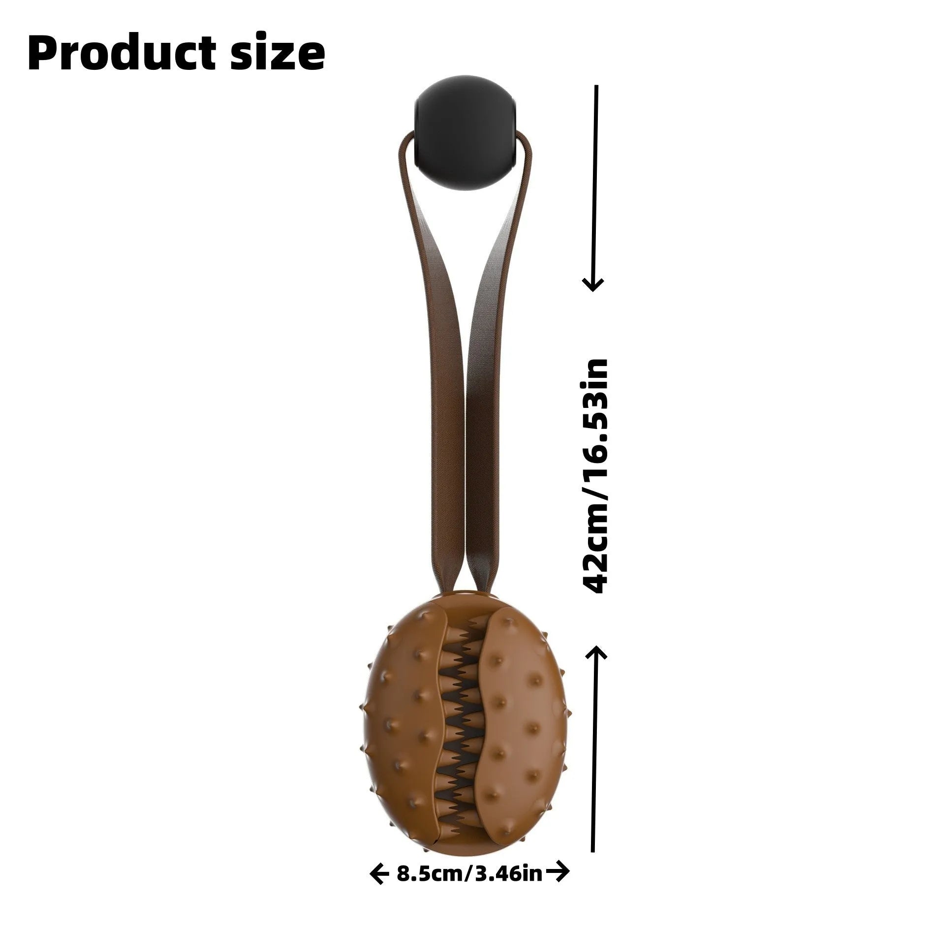 Brown coffee bean shaped dog chew toy made from TPR plastic with a rope knot texture.