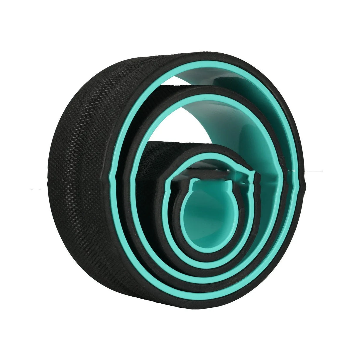 Yoga wheel four-piece set with black skin finish and green tube construction on a yoga mat