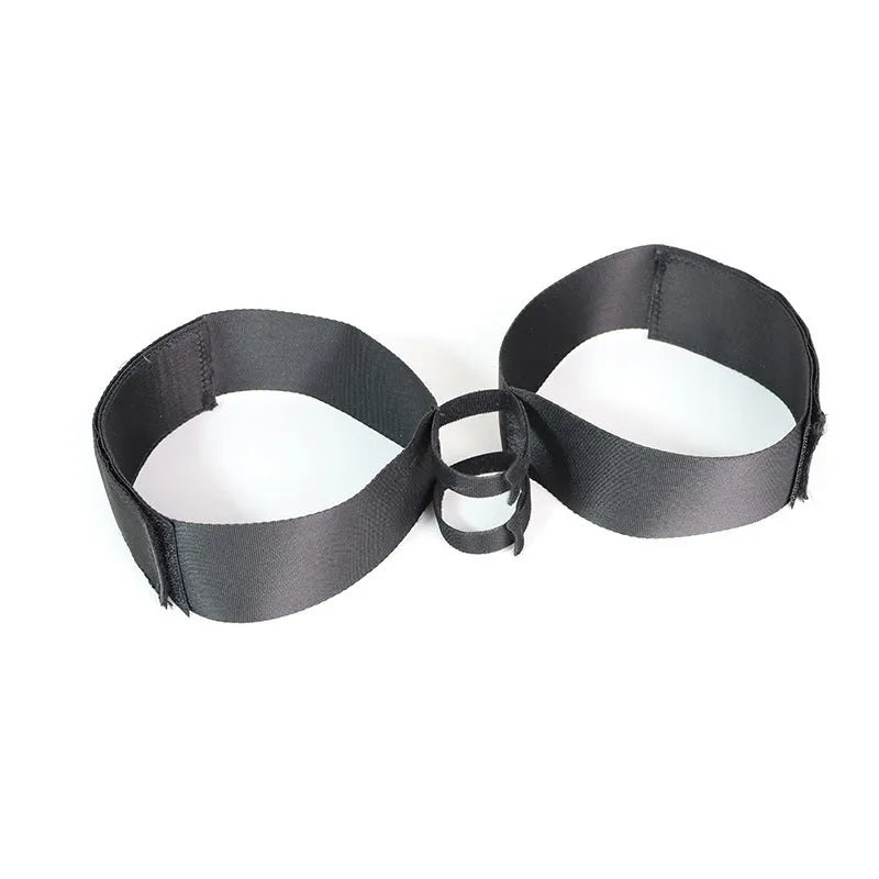 Black knitted adult toy strap for hands-free appliance attachment during intimate use