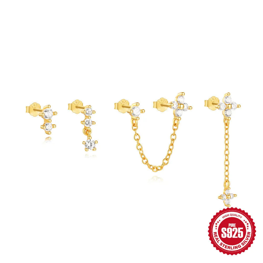 S925 sterling silver women's earrings with geometric clover petal design and electroplated gold colour finish