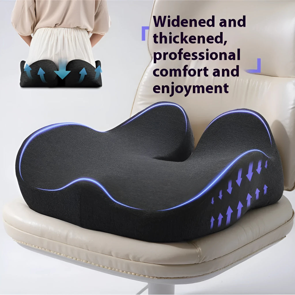 Memory foam office chair cushion in light grey, black, or green solid colour.