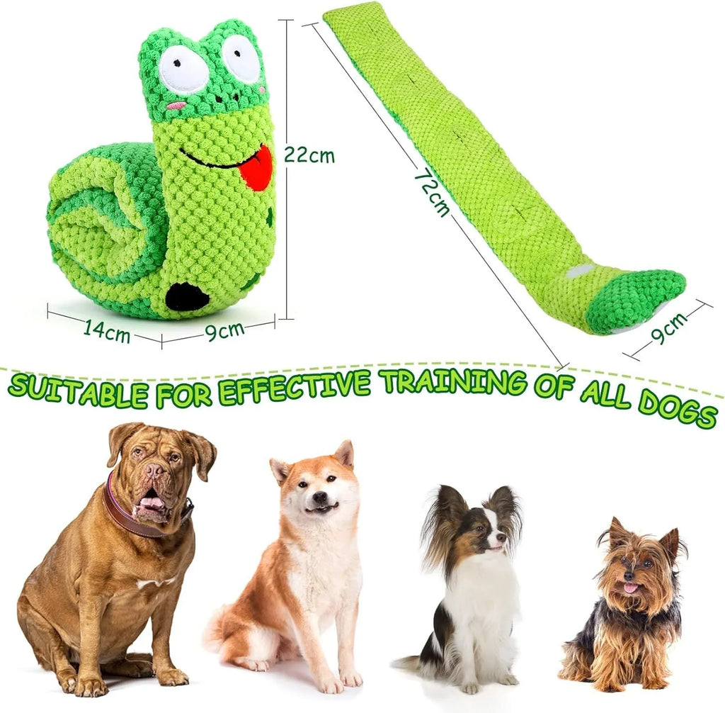 Interactive dog puzzle toy with squeakers in transformable snail design for foraging games