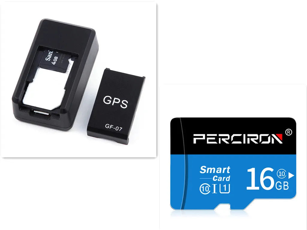 Small black magnetic GPS tracker device shown next to a USB charging cable.