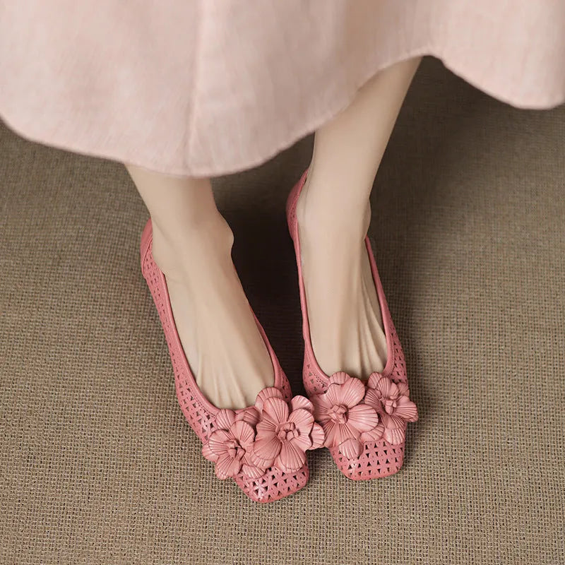 Light brown women's hollow pumps with a woven leather upper and a mid heel.